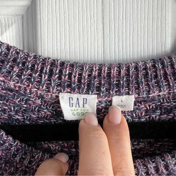 GAP Marled Cable Knit Sweater Purple Blue Cotton Lagenlook Office Teacher Preppy - Picture 4 of 6